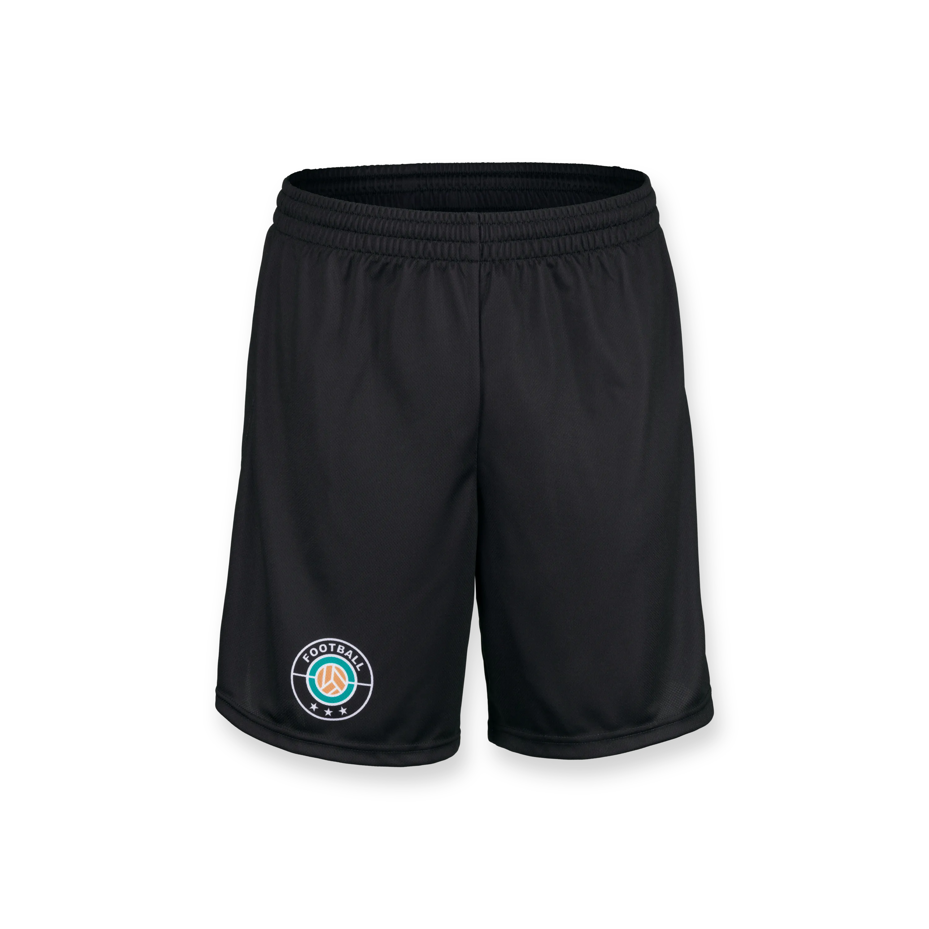 Pantaloni sportivi neri con vita elasticizzata e un logo sul lato sinistro.