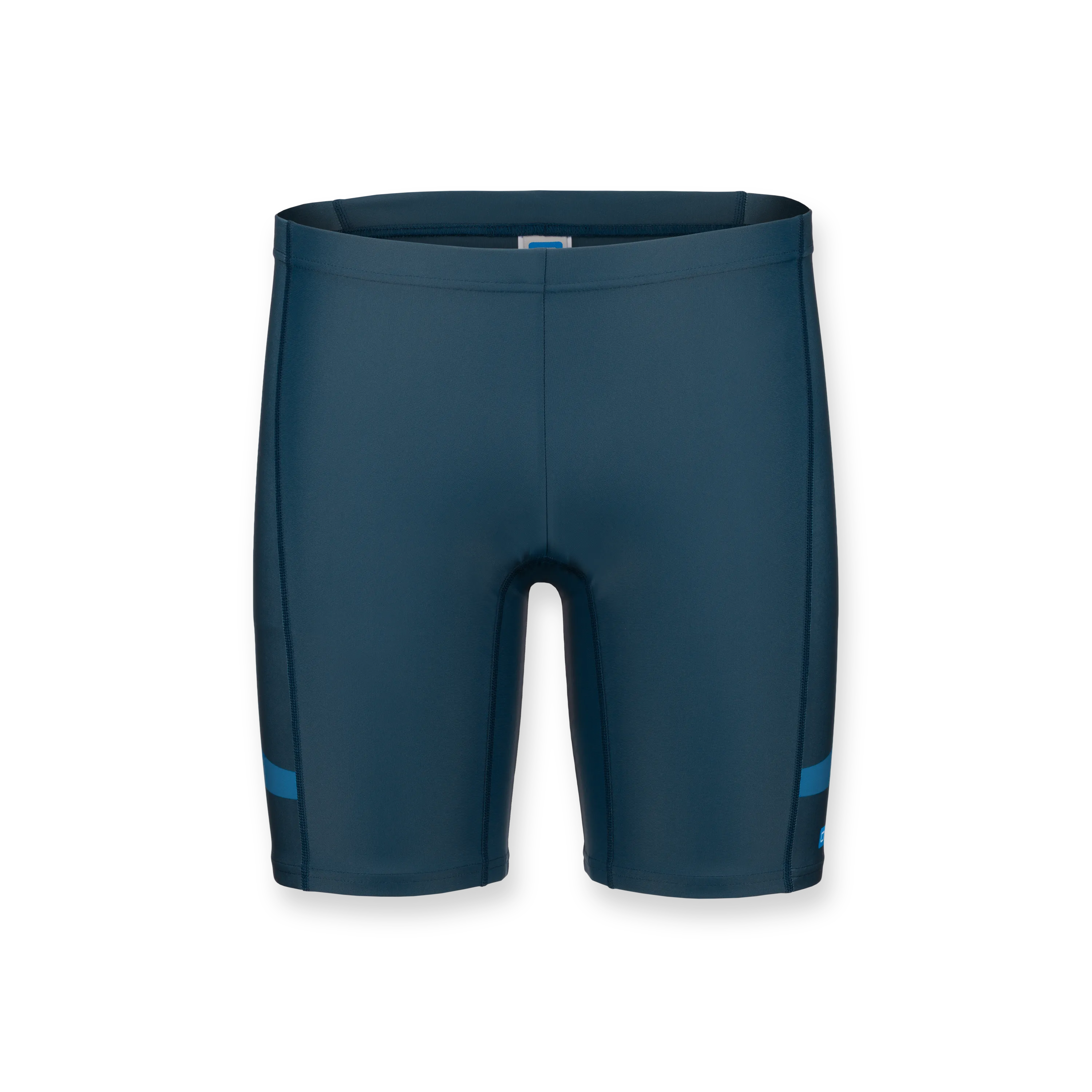 Pantaloni sportivi aderenti di colore blu scuro con accenti blu sui lati.